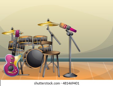 cartoon vector illustration interior music room with separated layers in 2d graphic