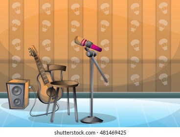 cartoon vector illustration interior music room with separated layers in 2d graphic