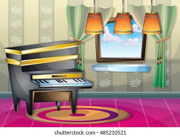cartoon vector illustration interior music room with separated layers in 2d graphic