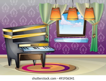 cartoon vector illustration interior music room with separated layers in 2d graphic