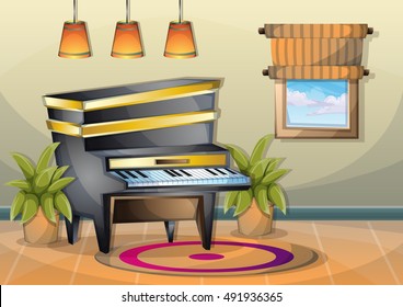 Cartoon Vector Illustration Interior Music Room With Separated Layers In 2d Graphic