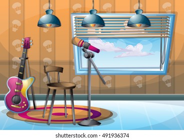 cartoon vector illustration interior music room with separated layers in 2d graphic