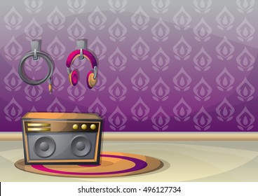 cartoon vector illustration interior music room with separated layers in 2d graphic