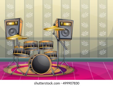 cartoon vector illustration interior music room with separated layers in 2d graphic
