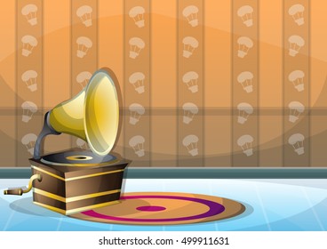 cartoon vector illustration interior music room with separated layers in 2d graphic