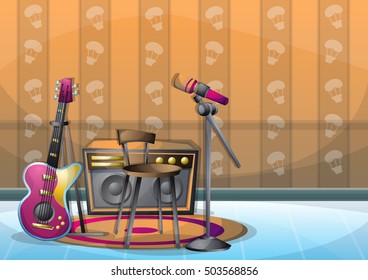 cartoon vector illustration interior music room with separated layers in 2d graphic