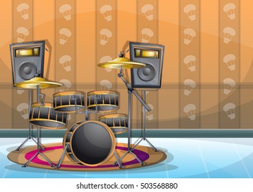 cartoon vector illustration interior music room with separated layers in 2d graphic