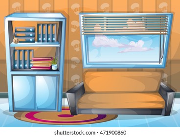 cartoon vector illustration interior office room with separated layers in 2d graphic