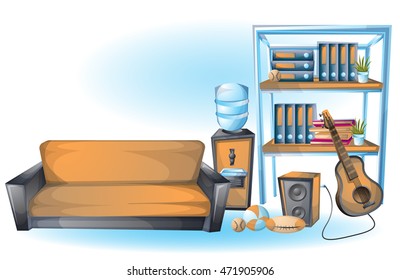 cartoon vector illustration interior office sofa object with separated layers