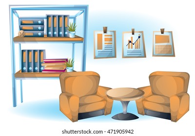 cartoon vector illustration interior office sofa object with separated layers