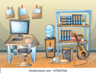 cartoon vector illustration interior office room with separated layers in 2d graphic
