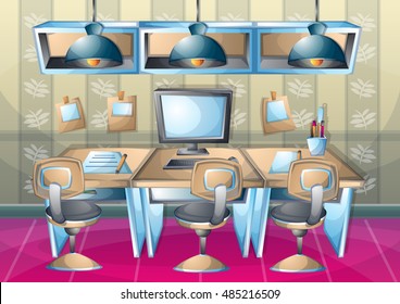 cartoon vector illustration interior office room with separated layers in 2d graphic