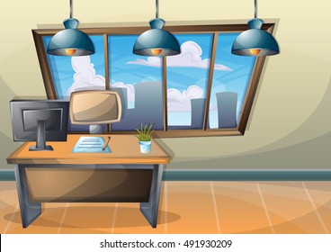 cartoon vector illustration interior office room with separated layers in 2d graphic