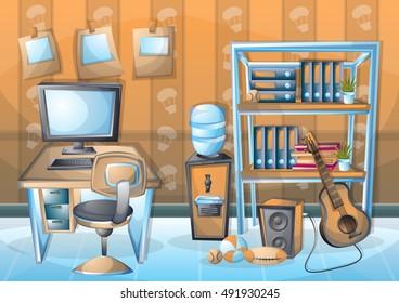 cartoon vector illustration interior office room with separated layers in 2d graphic