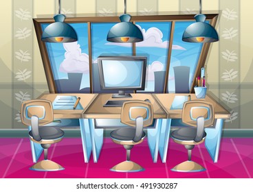 cartoon vector illustration interior office room with separated layers in 2d graphic