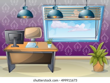 cartoon vector illustration interior office room with separated layers in 2d graphic
