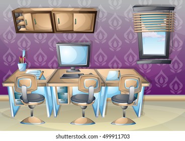 cartoon vector illustration interior office room with separated layers in 2d graphic