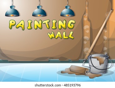 cartoon vector illustration interior painting wall with separated layers in 2d graphic