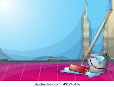 cartoon vector illustration interior painting wall with separated layers in 2d graphic