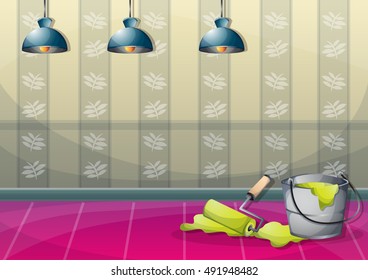 cartoon vector illustration interior painting wall with separated layers in 2d graphic