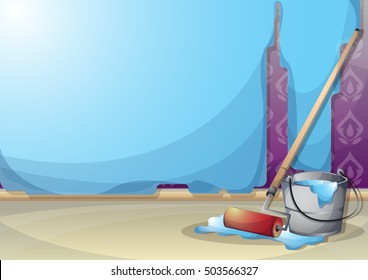 cartoon vector illustration interior painting wall with separated layers in 2d graphic