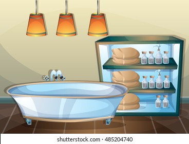 cartoon vector illustration interior spa room with separated layers in 2d graphic