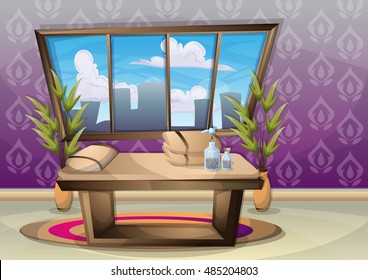 cartoon vector illustration interior spa room with separated layers in 2d graphic