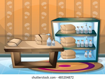 cartoon vector illustration interior spa room with separated layers in 2d graphic