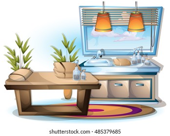cartoon vector illustration interior spa room with separated layers in 2d graphic