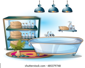 cartoon vector illustration interior spa room with separated layers in 2d graphic
