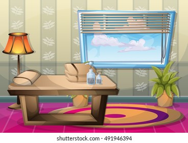 cartoon vector illustration interior spa room with separated layers in 2d graphic