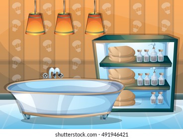 cartoon vector illustration interior spa room with separated layers in 2d graphic