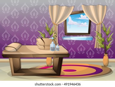 cartoon vector illustration interior spa room with separated layers in 2d graphic