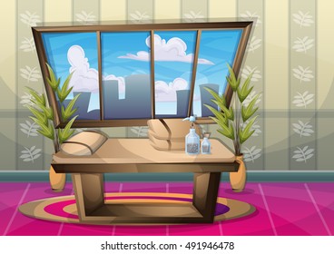 cartoon vector illustration interior spa room with separated layers in 2d graphic