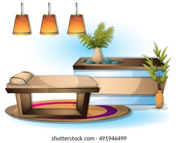 cartoon vector illustration interior spa room with separated layers in 2d graphic