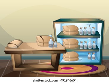 cartoon vector illustration interior spa room with separated layers in 2d graphic