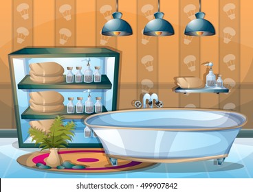 cartoon vector illustration interior spa room with separated layers in 2d graphic