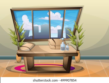 cartoon vector illustration interior spa room with separated layers in 2d graphic