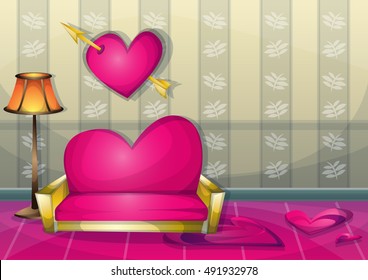 cartoon vector illustration interior valentine room with separated layers in 2d graphic
