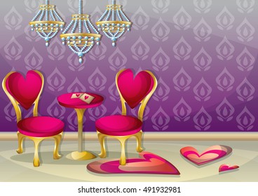 cartoon vector illustration interior valentine room with separated layers in 2d graphic