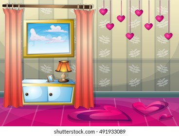 cartoon vector illustration interior valentine room with separated layers in 2d graphic