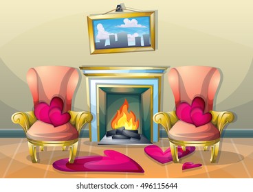 cartoon vector illustration interior valentine room with separated layers in 2d graphic