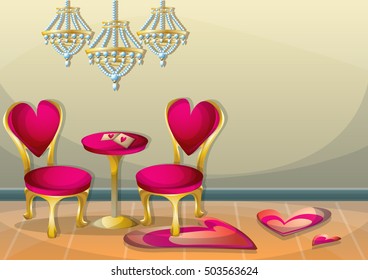 cartoon vector illustration interior valentine room with separated layers in 2d graphic
