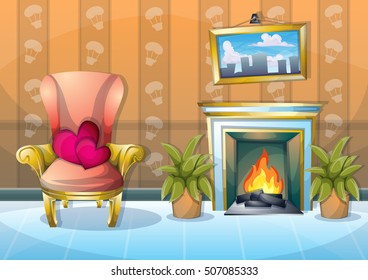 cartoon vector illustration interior valentine room with separated layers in 2d graphic