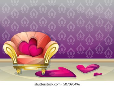 cartoon vector illustration interior valentine room with separated layers in 2d graphic