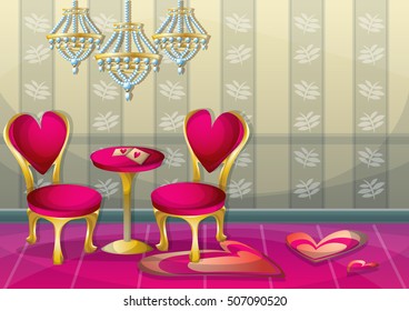 cartoon vector illustration interior valentine room with separated layers in 2d graphic