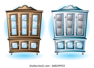 cartoon vector illustration interior wood cabinet with separated layers