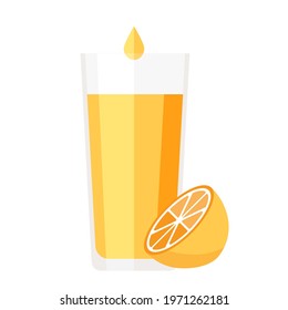Cartoon vector illustration isolated object fresh fruit yellow lemon and a galss of juice