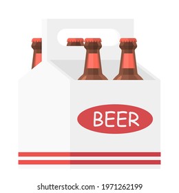 Cartoon vector illustration isolated object beer carry box and beer bottle
