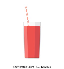 Cartoon vector illustration isolated object glass of fresh tomato juice with straw